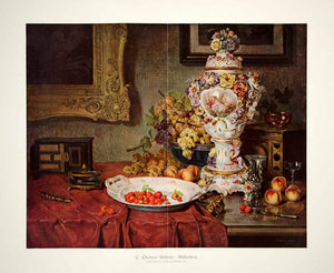 1912 Photolithograph Carl Thoma-Hofele Still Life Vase Strawberries Peaches MK4