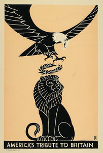 1924 Lithograph Frederick G. Cooper Lion Bald Eagle Mini Poster Art U.S. Britain