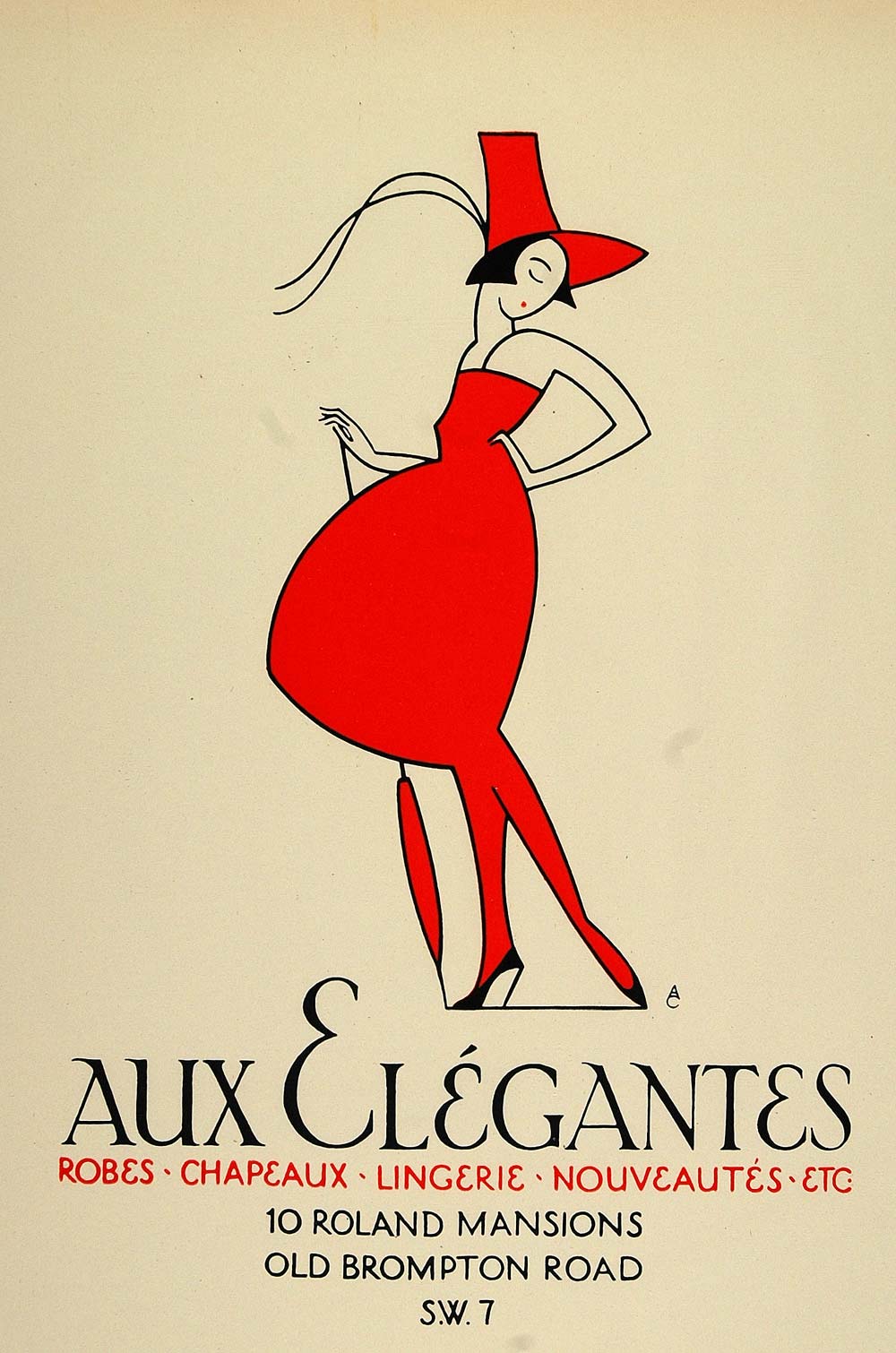 1924 Lithograph Aldo Cosomati Art Deco Mini Poster Aux Elegantes Fashion Style