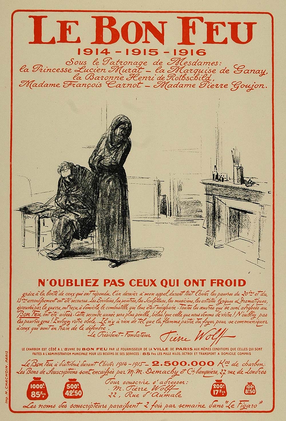 1924 Lithograph Jean-Louis Forain Mini Poster Art Le Bon Feu French Charity WWI
