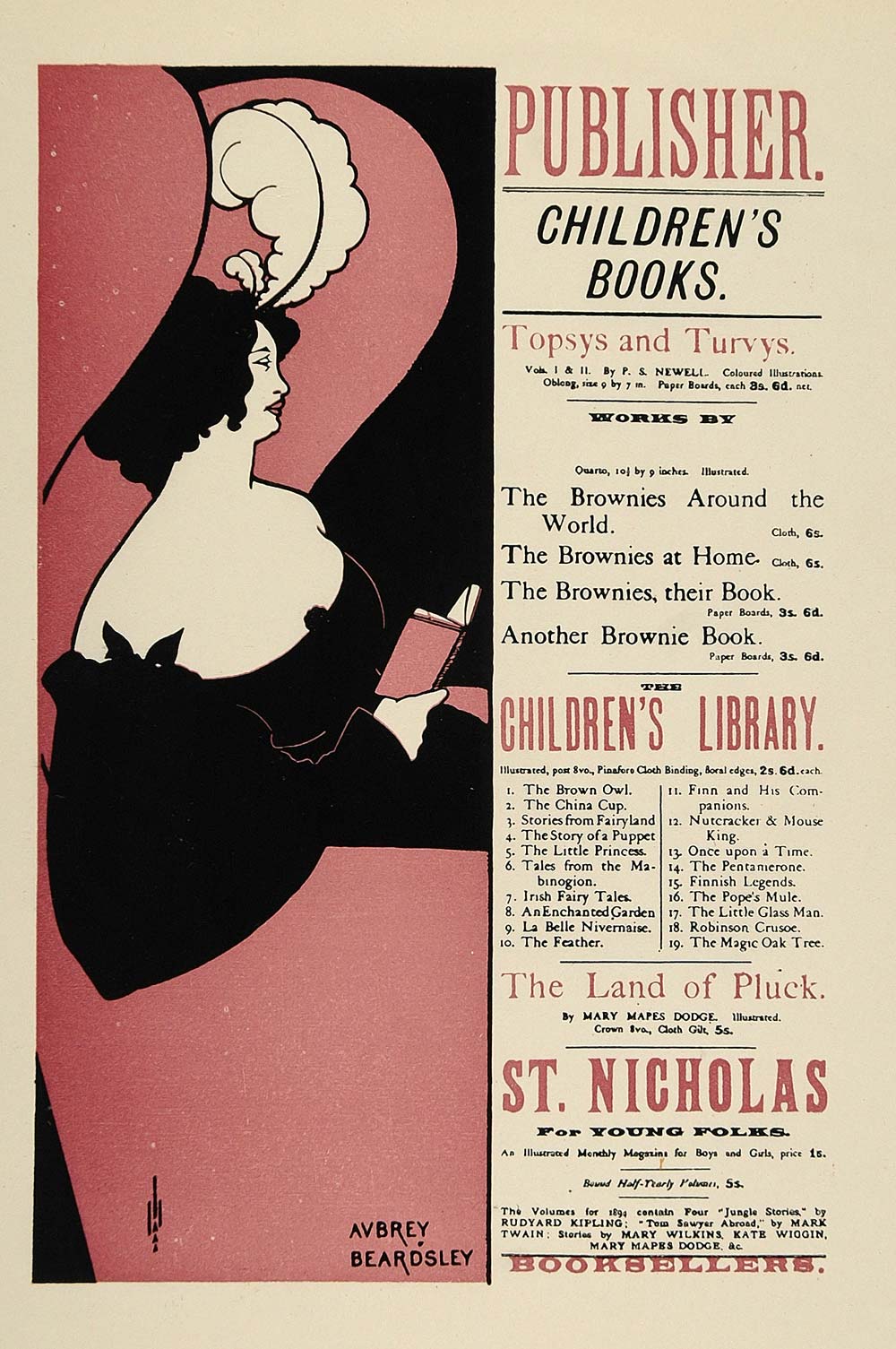 1924 Lithograph Aubrey Beardsley Mini Poster Art Nouveau Childrens Books Reading