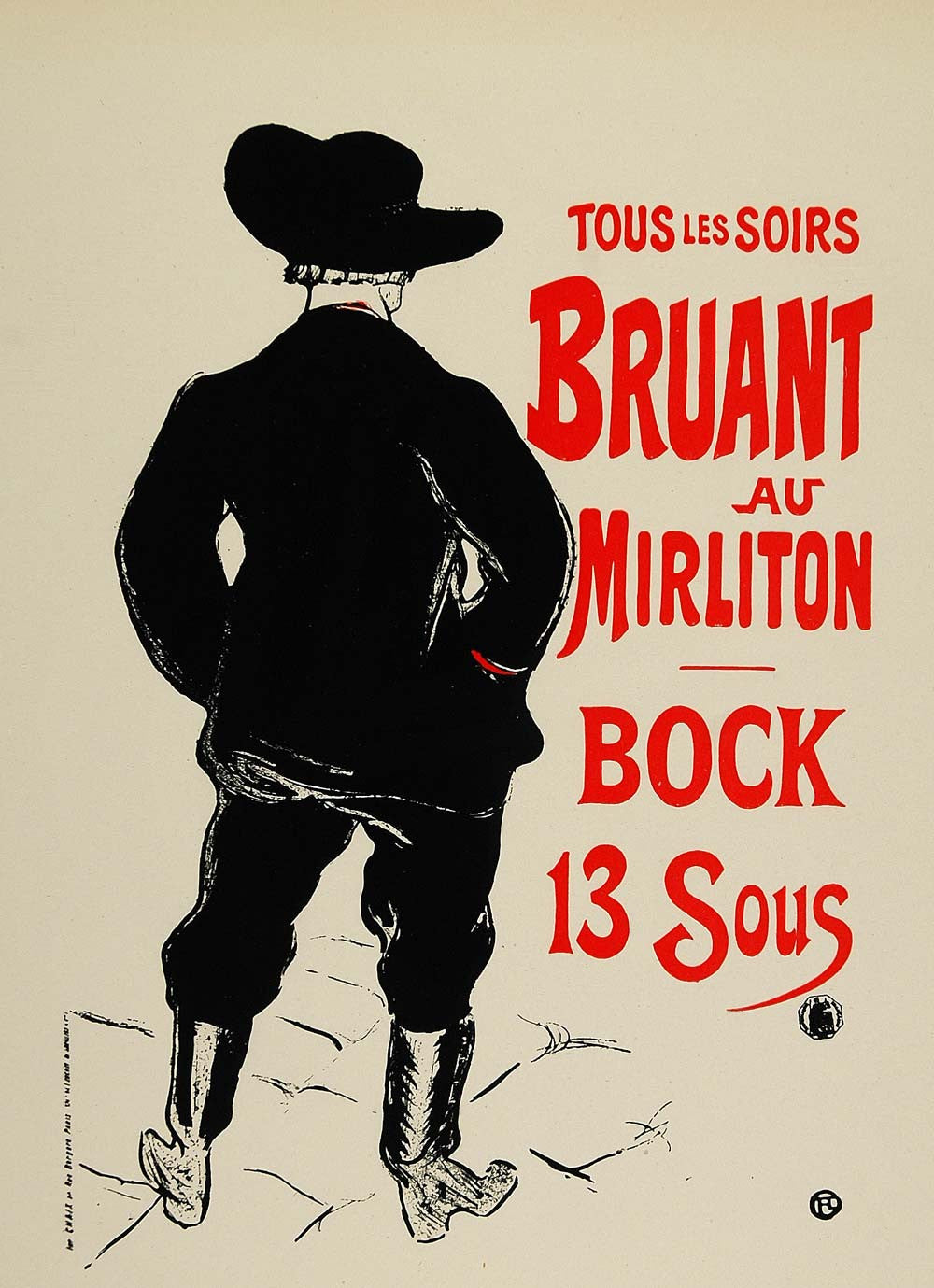1924 Lithograph Toulouse Lautrec Mini Poster Art Aristide Bruant au Mirliton