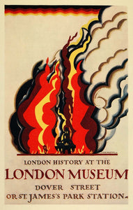 1924 Print E. McKnight Kauffer Mini Poster Art London Fire History Museum City