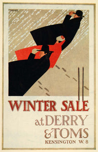 1924 Print E. McKnight Kauffer Mini Poster Art Derry & Toms Store Winter Sale