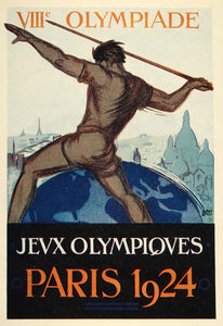 1924 Print Orsi Mini Poster Summer Olympics VIII Olympiad Paris Games Javelin