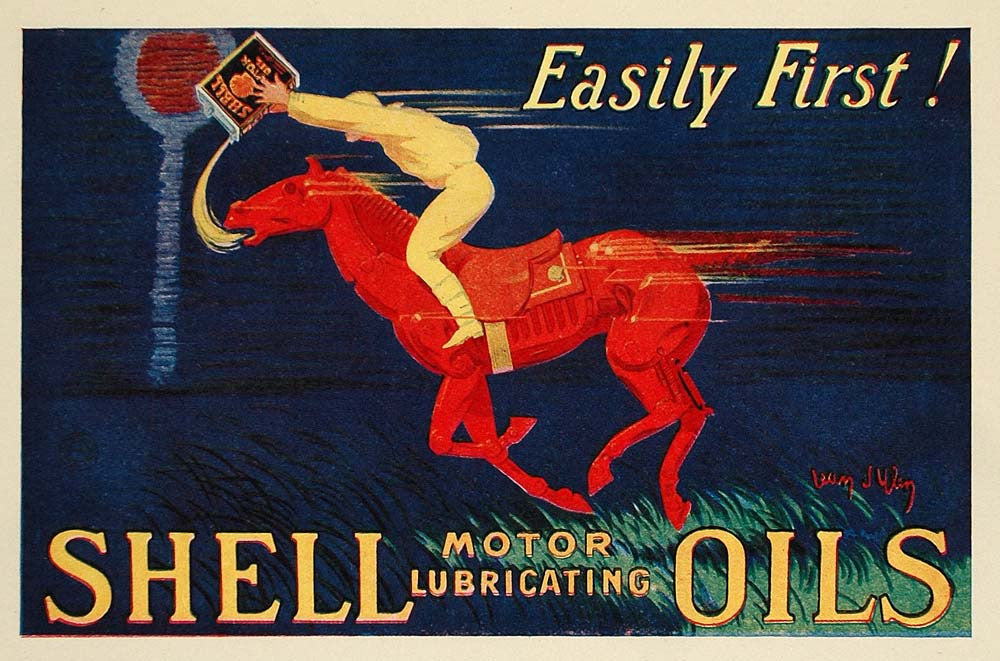 1924 Print Jean D'Ylen Mini Poster Art Shell Motor Oil Racing Horse Race Jockey