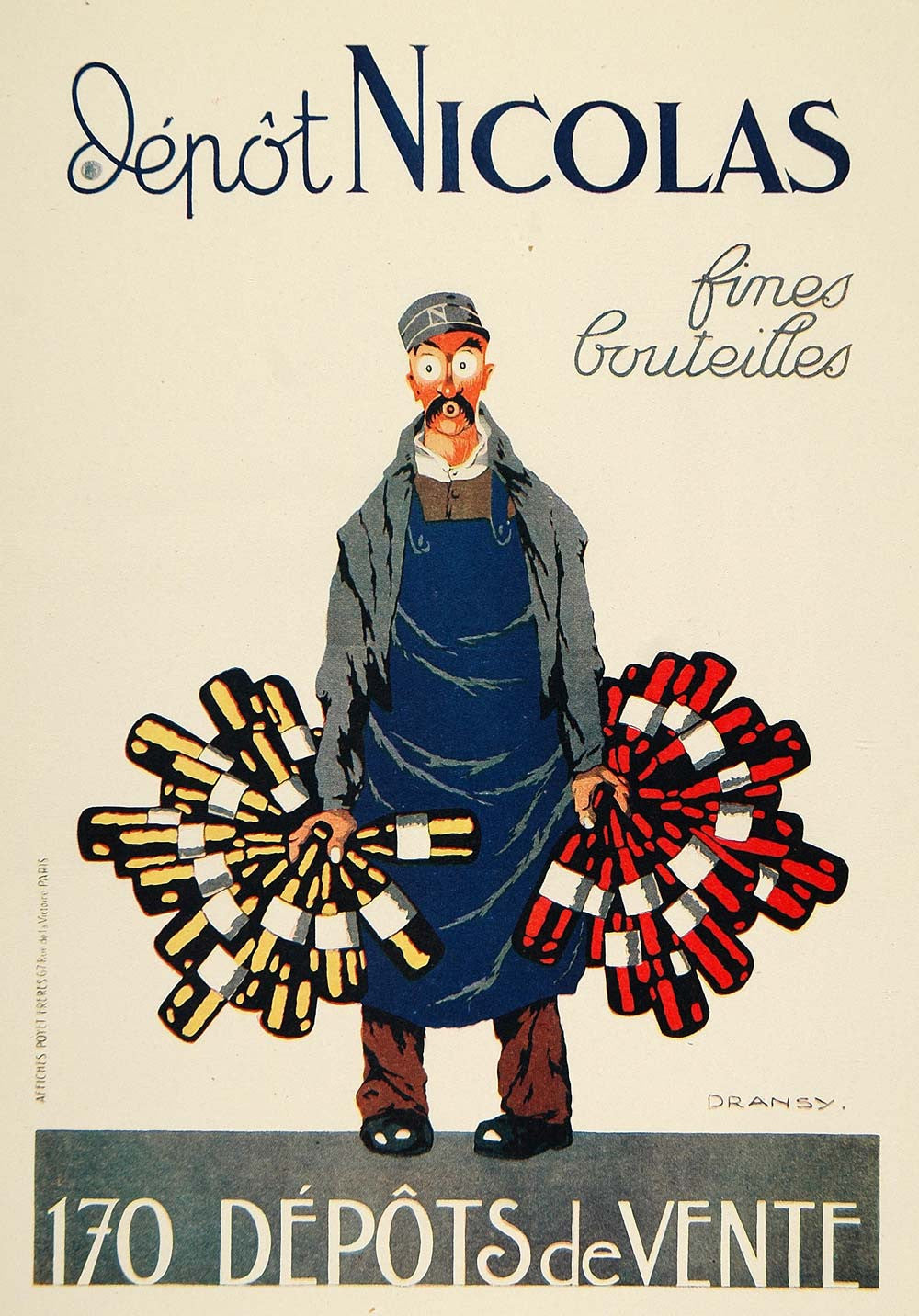 1924 Print Jules Isnard Dransy Mini Poster Art Depot Nicolas French Man Bottles