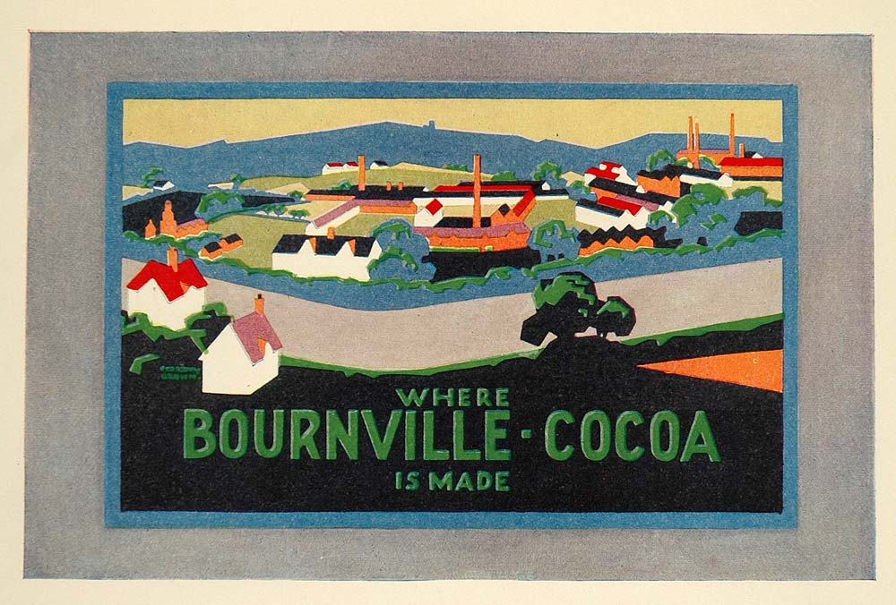 1924 Print F. Gregory Brown Mini Poster Art Bournville Cocoa Travel City England