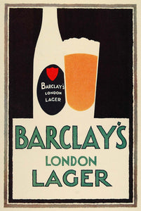 1924 Print Mini Poster Art Barclay's London Lager Beer Pint Glass Alcohol Drink