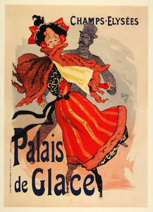 1924 Print Jules Cheret Poster Ice Skating Palais Glace Paris Champs Elysees