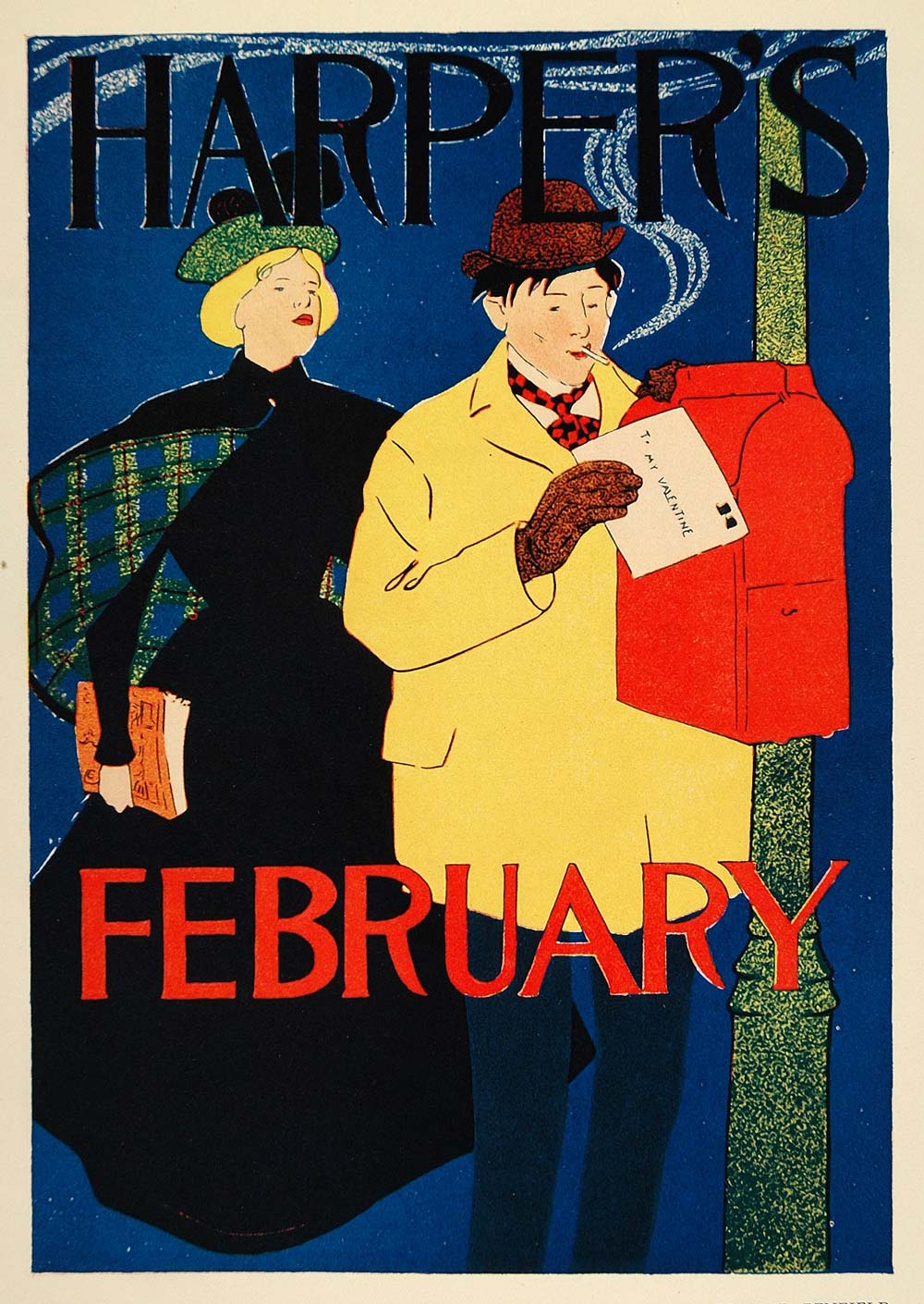 1924 Print Edward Penfield Harper's Cover February Mail Mailbox Mini Poster Art