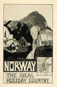 1924 Print Per Krogh Mini Poster Art Norway Norge Holiday Travel Landscape Map