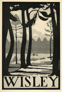 1924 Print Robert Gibbings Mini Poster Art Wisley England Travel Landscape Trees