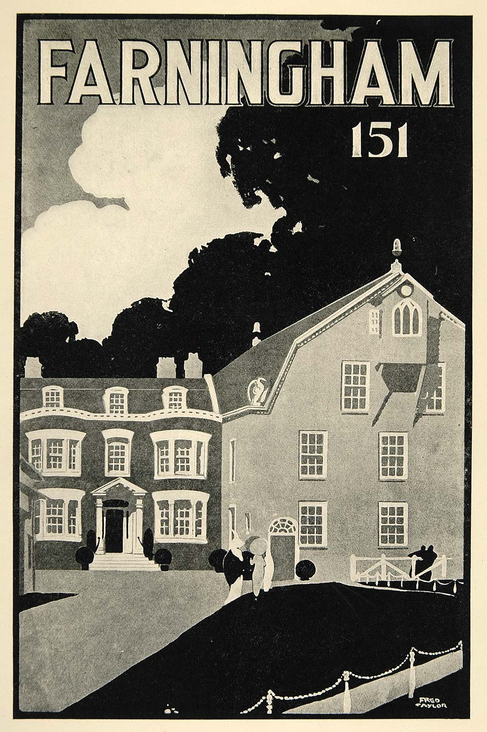 1924 Print Fred Taylor Mini Poster Art Farningham England Travel Architecture