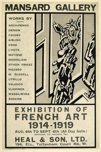 1924 Print William Roberts Mini Poster French Art Show Mansard Gallery London