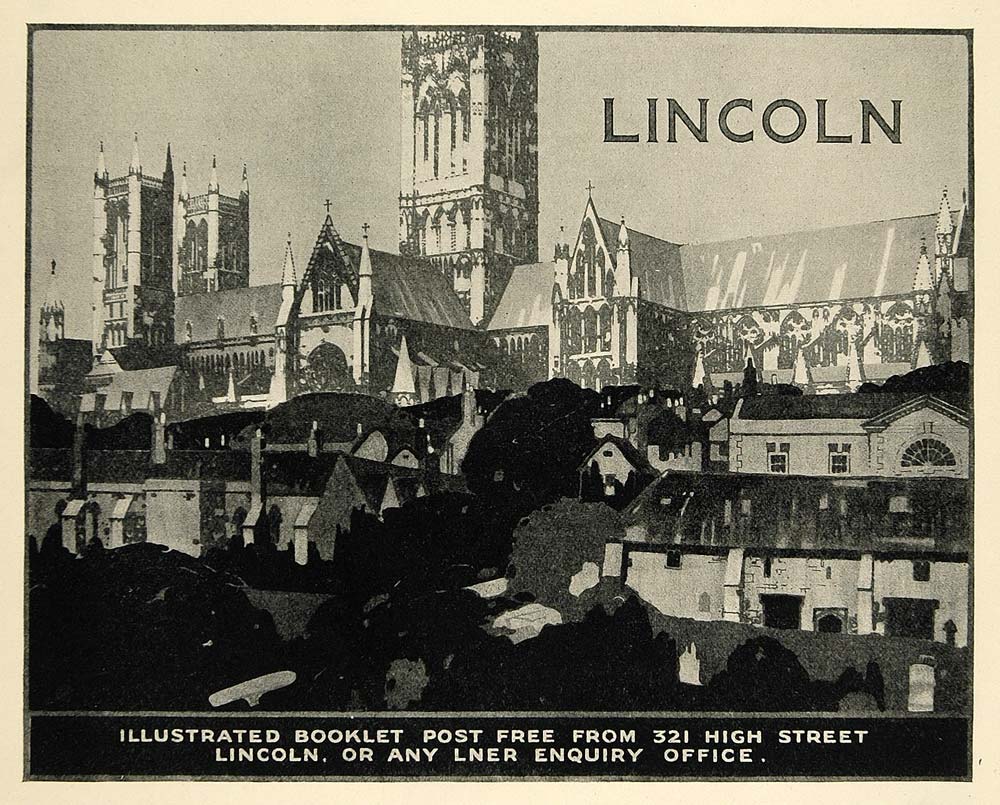 1924 Print Fred Taylor LNER Mini Poster Art Travel Lincoln Cathedral England