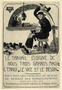 1924 Print Mini Poster Wooden Shoe Cobbler Foyers de l'Union Franco-Americaine