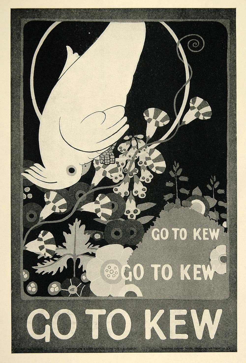 1924 Print Maxwell Armfield Mini Poster Art Kew Gardens Underground Railways