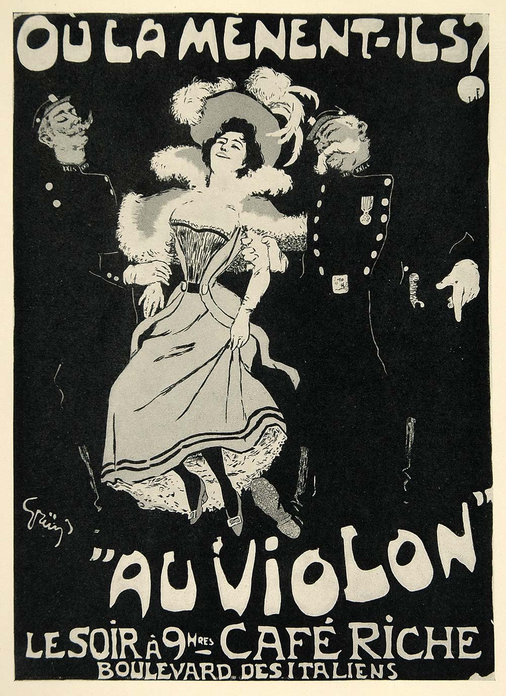 1924 Print Jules Alexandre Grun Poster Art Cafe Riche Paris Policemen French