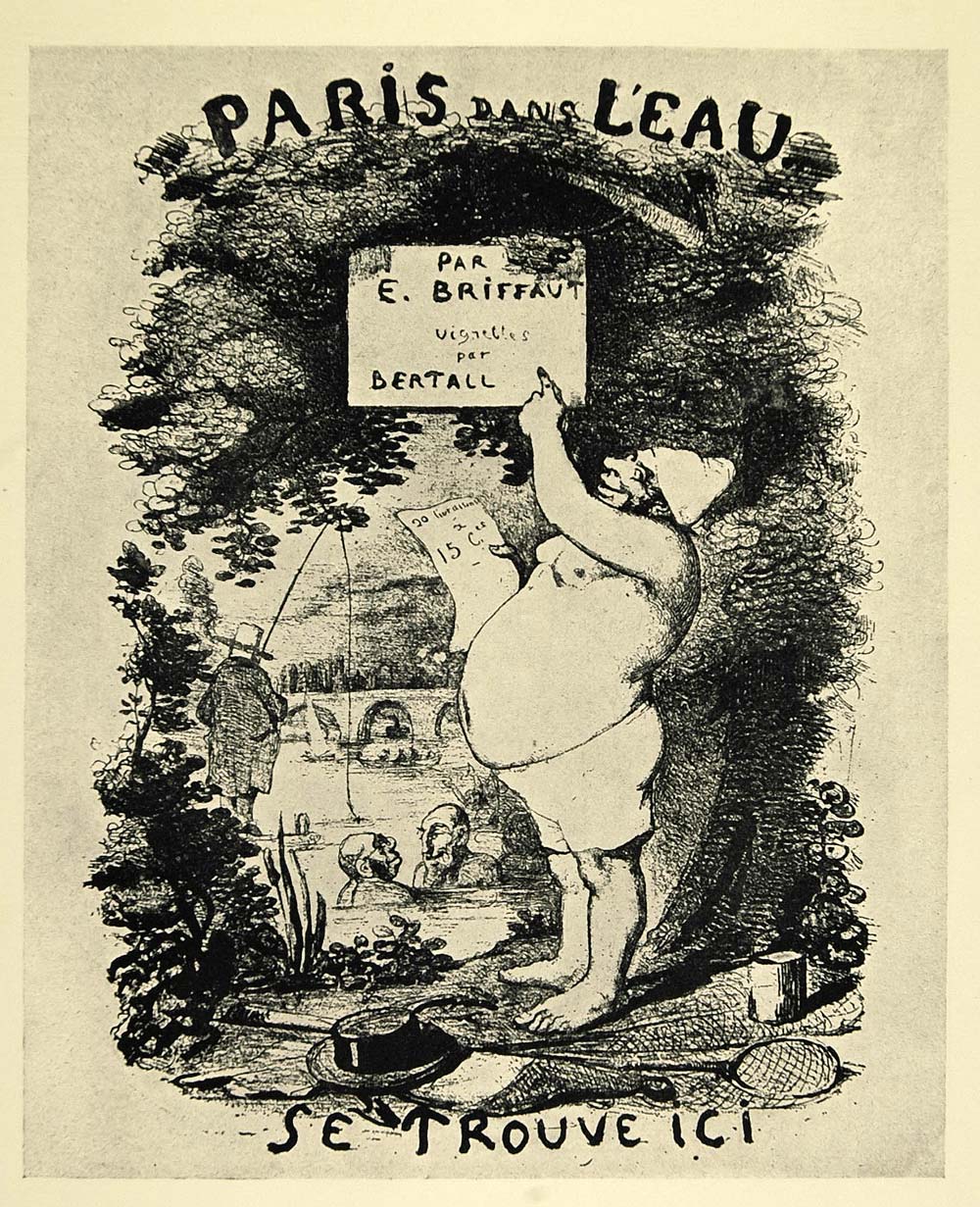 1924 Print Bertall French Mini Poster Art Paris dans l'Eau Book Eugene Briffault