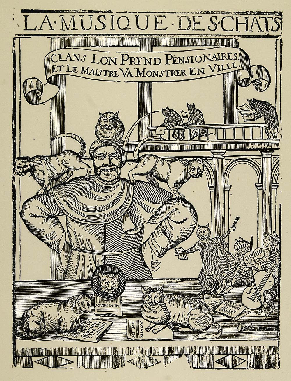 1924 Print Musique des Chats Mini Poster Art 18th Century Cats Music Instruments