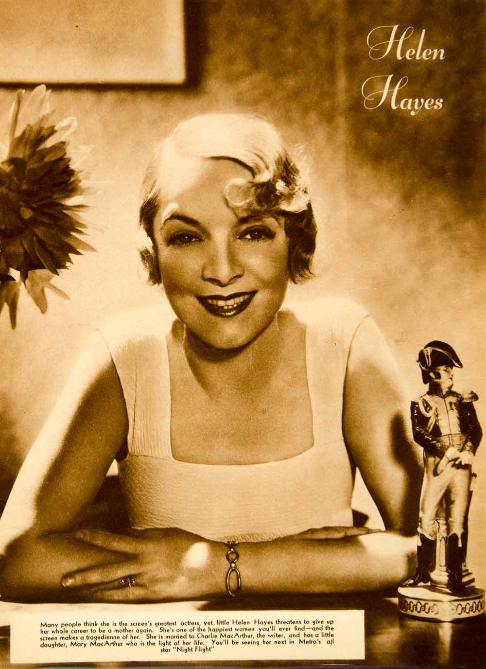 1933 Rotogravure Helen Hayes Night Flight Portrait Actress Movie Film MMM1