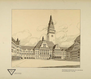 1905 Print Hermann Billing Architect City Hall Rathaus - ORIGINAL MOB1