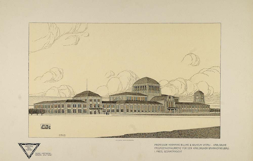 1905 Print Hermann Billing Train Station Bahnhof Design - ORIGINAL MOB1