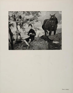 1919 Ettore Tito Autunno Autumn Boys Horse B/W Print - ORIGINAL MODART