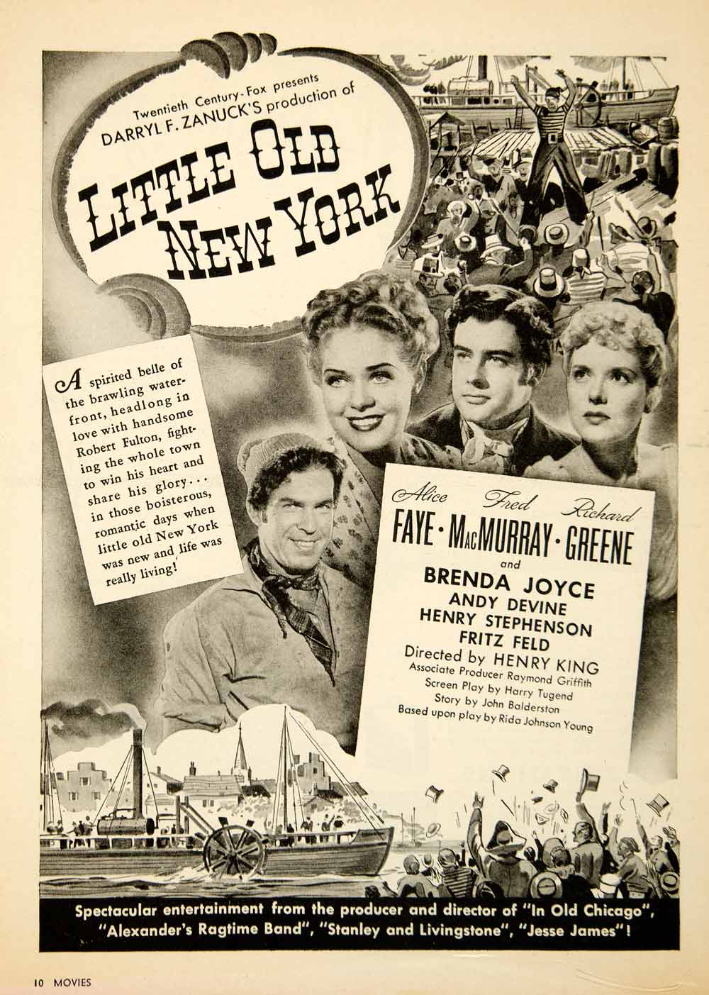 1940 Ad Little Old New York Alice Faye Fred MacMurray Richard Greene Movie MOV1