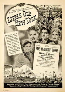 1940 Ad Little Old New York Alice Faye Fred MacMurray Richard Greene Movie MOV1