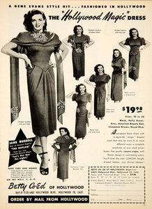 1947 Ad Hollywood Magic Dress Betty Co-Ed Jane Russell Outlaw Shawl Rayon MOV1