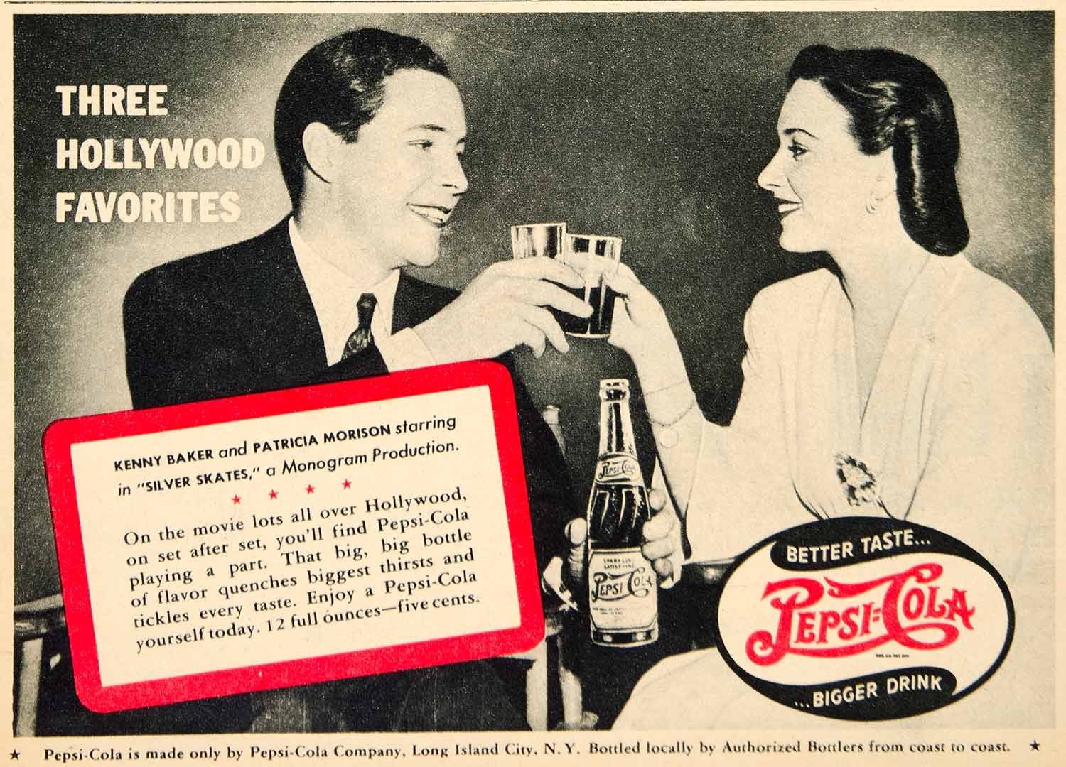 1947 Ad Pepsi-Cola Soda Pop Beverage Carbonated Kenny Baker Patricia MOV1