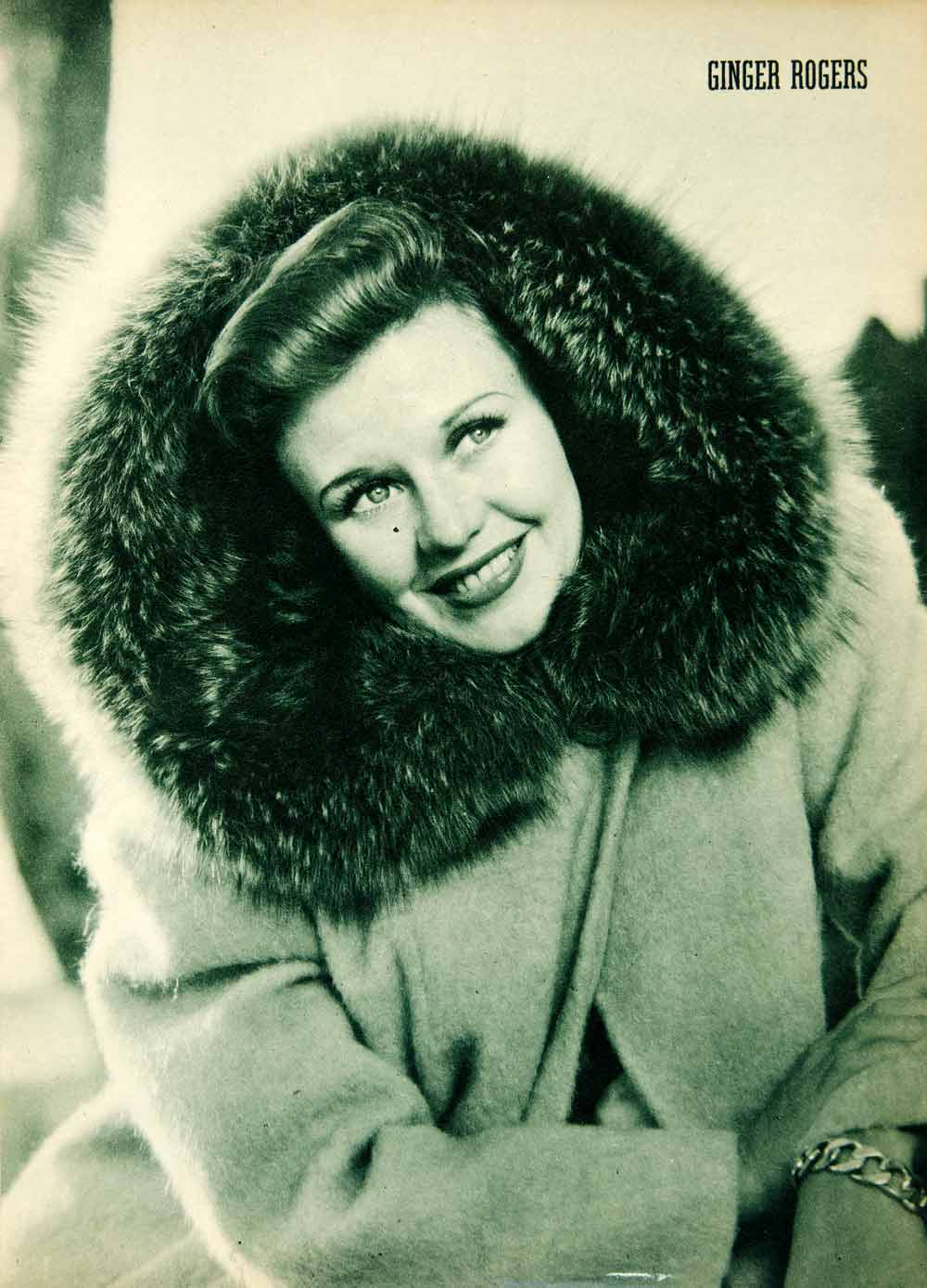 1940 Rotogravure Ginger Rogers Dancer Hollywood Actress Star Fur Coat MOV1