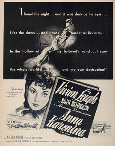 1948 Movie Ad Anna Karenina Vivien Leigh Korda Tolstoy - ORIGINAL MOVIE2