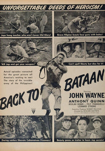 1949 Movie Ad Back to Bataan John Wayne Anthony Quinn - ORIGINAL MOVIE2
