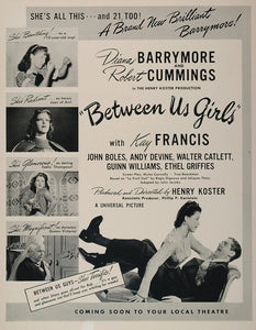 1942 Movie Ad Between Us Girls Bob Cummings Kay Francis - ORIGINAL MOVIE2