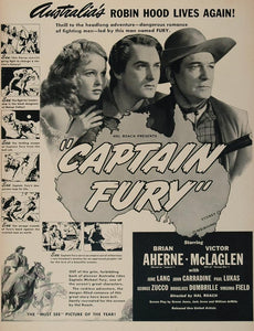 1939 Movie Ad Captain Fury John Carradine Hal Roach - ORIGINAL MOVIE2