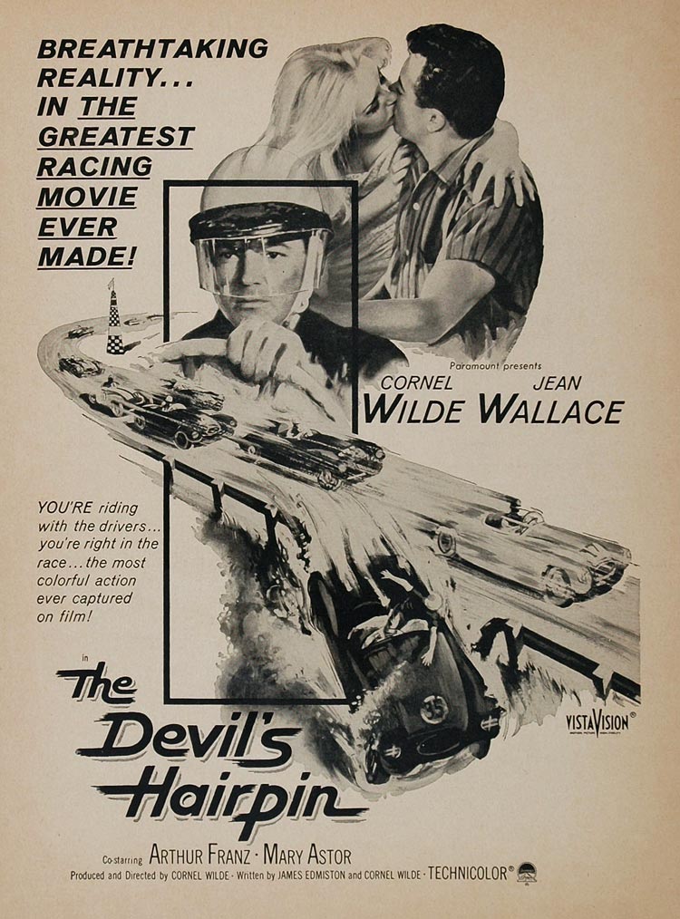 1957 Movie Ad Devil's Hairpin Cornel Wilde Car Racing Action Paramount MOVIE2