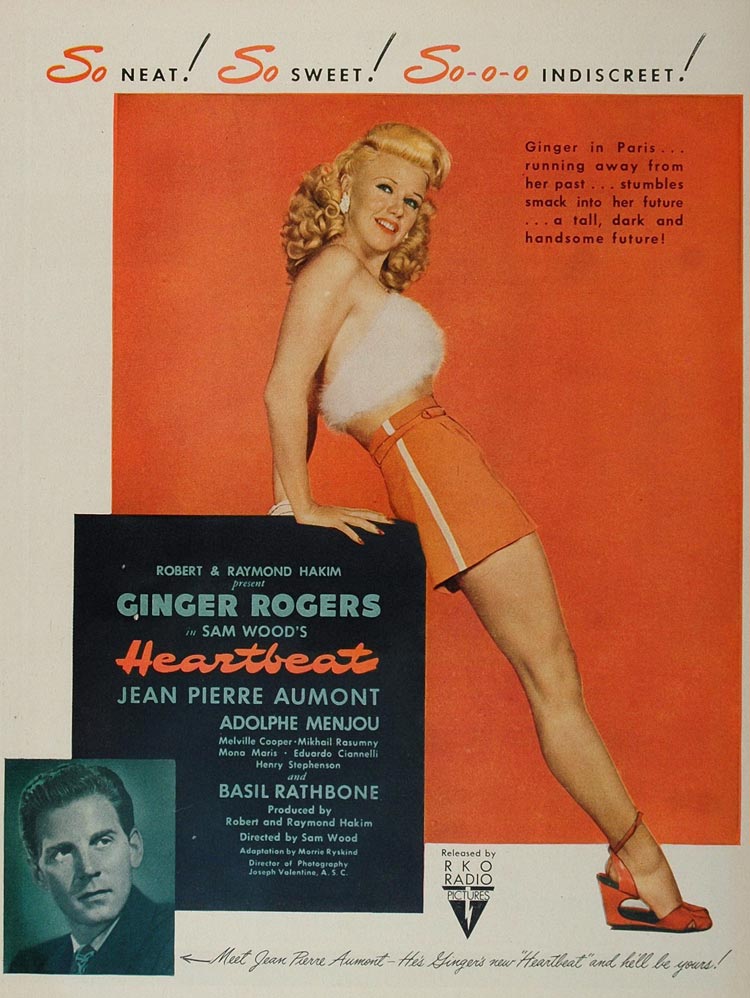 1946 Movie Ad Heartbeat Ginger Rogers Jean Aumont Film - ORIGINAL MOVIE2