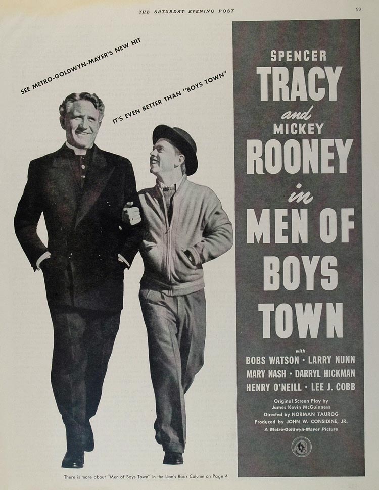1941 Movie Ad Men Of Boys Town Mickey Rooney Spencer Tracy Actors Metro MOVIE2