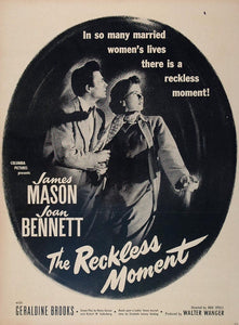 1949 Movie Ad Reckless Moment James Mason Joan Bennett - ORIGINAL MOVIE2