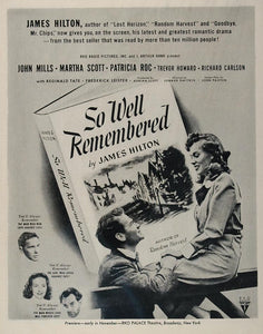 1947 Movie Ad So Well Remembered John Mills RKO Film - ORIGINAL MOVIE2