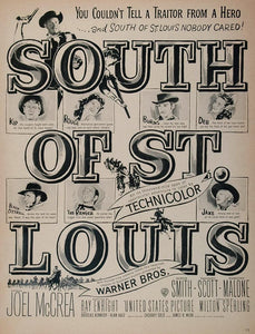 1949 Movie Ad South of St. Louis Joel McCrea Western - ORIGINAL MOVIE2