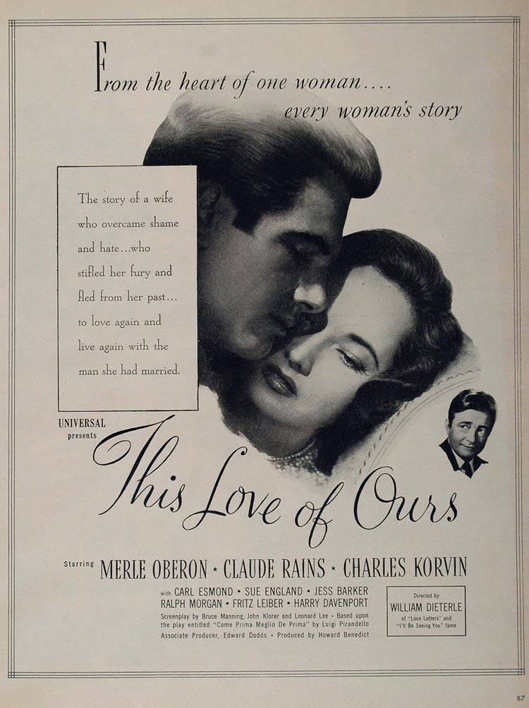 1945 Movie Ad This Love of Ours Merle Oberon Universal - ORIGINAL MOVIE2