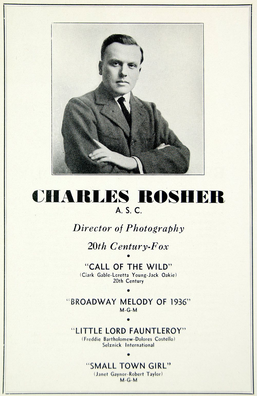 1936 Ad  Charles Rosher Director Photography Cinematographer Movie Film MOVIE3