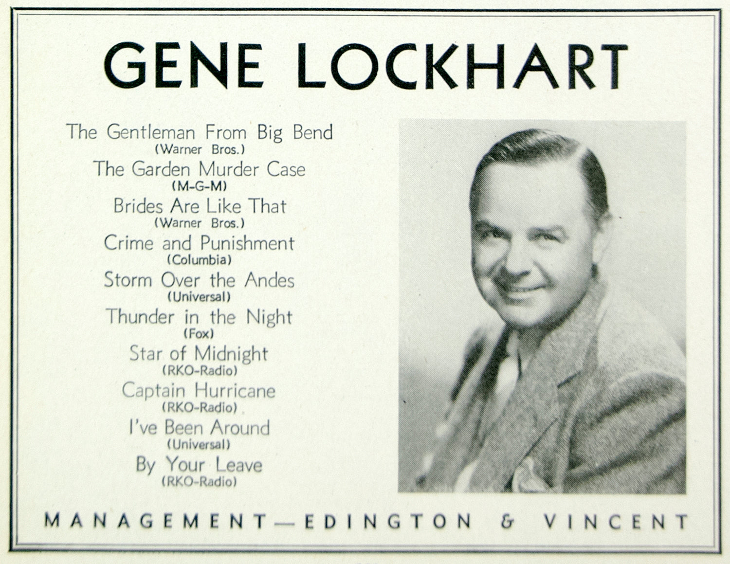 1936 Ad Eugene Gene Lockhart Actor Movie Film Canadian Edington & Vincent MOVIE3