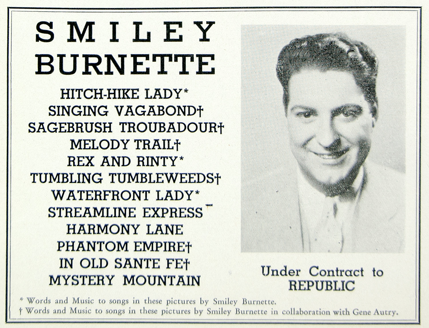 1936 Ad Smiley Burnette Lester Alvin Burnett Actor Country Music Singer MOVIE3