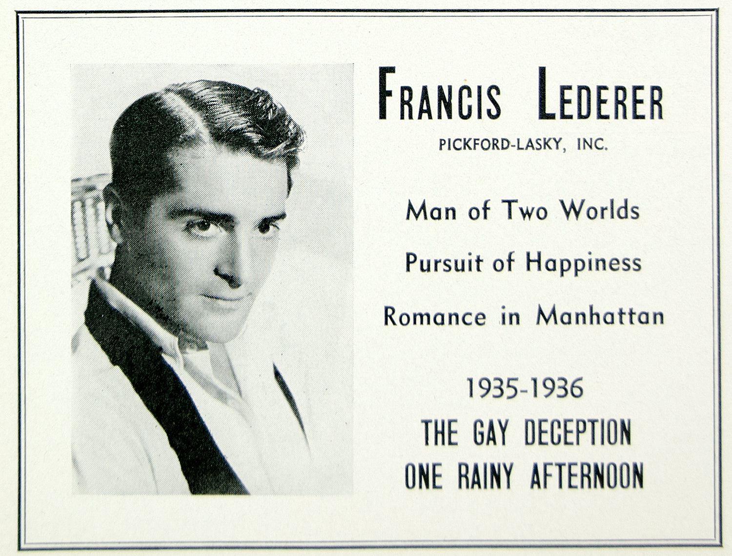 1936 Ad Francis Lederer Actor Czechoslovakian Film Booking Leading Man MOVIE3