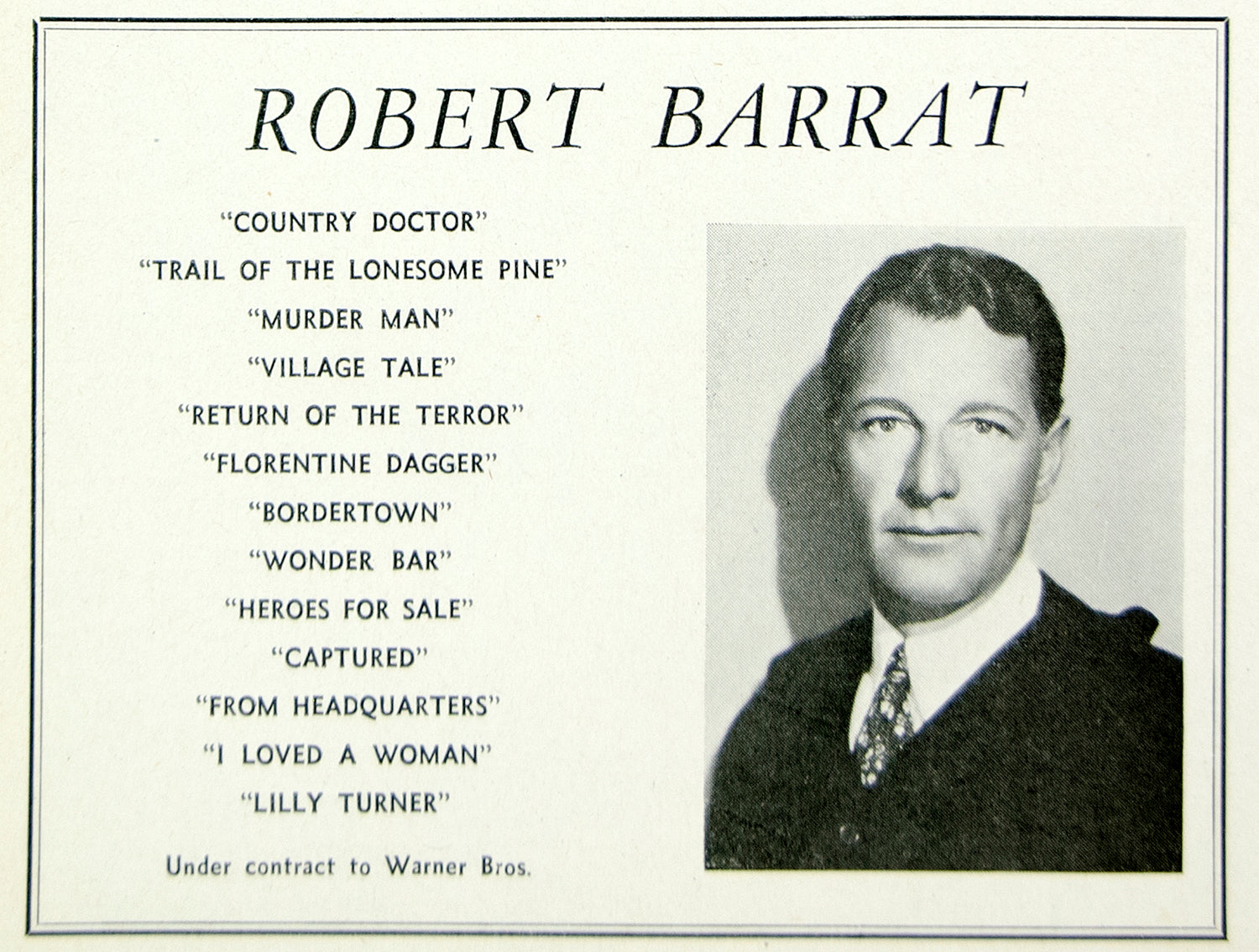1936 Ad Robert Barrat Movie Film Character Actor Booking Warner Bros. MOVIE3